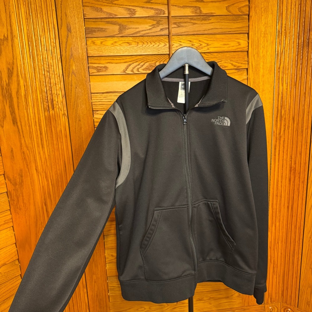 The North Face Mens Full Zip Track Jacket Black Grey Trim Large